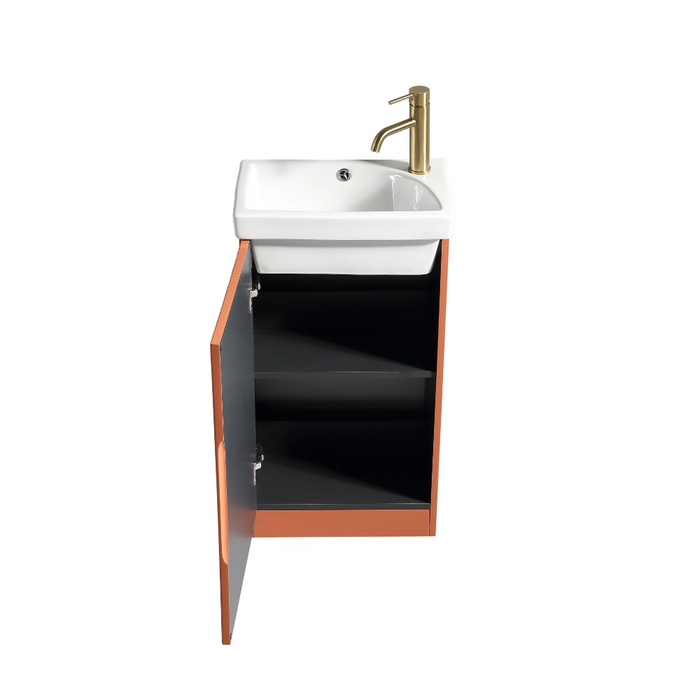 Mini Fluted Cloakroom Vanity Unit with Ceramic Basin - Bruciata Orange