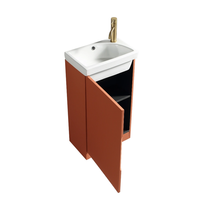 Mini Fluted Cloakroom Vanity Unit with Ceramic Basin - Bruciata Orange