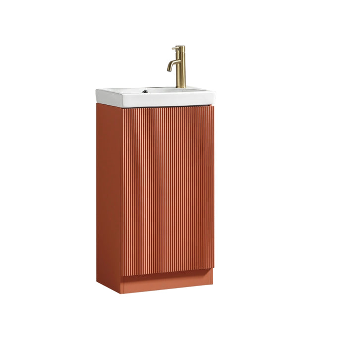 Mini Fluted Cloakroom Vanity Unit with Ceramic Basin - Bruciata Orange