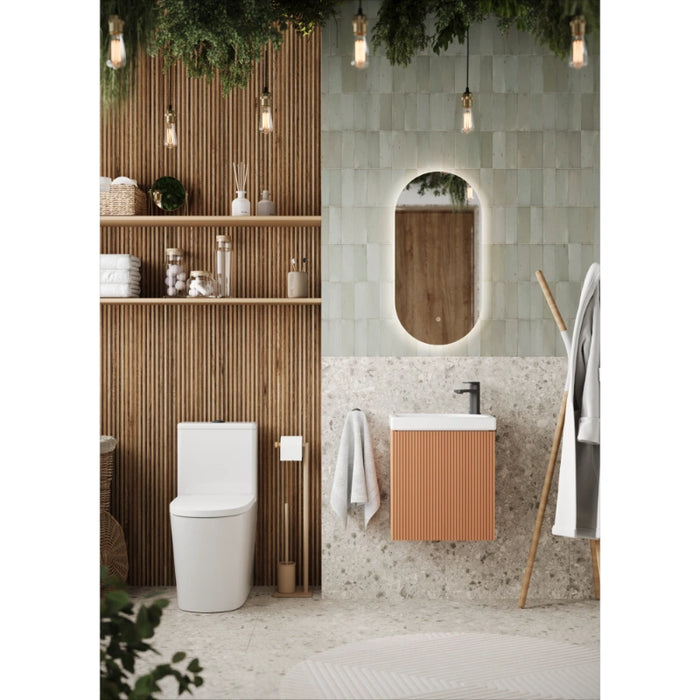 Fluted Mini Cloakroom Wall-Hung Vanity Unit with Basin - Bruciata Orange