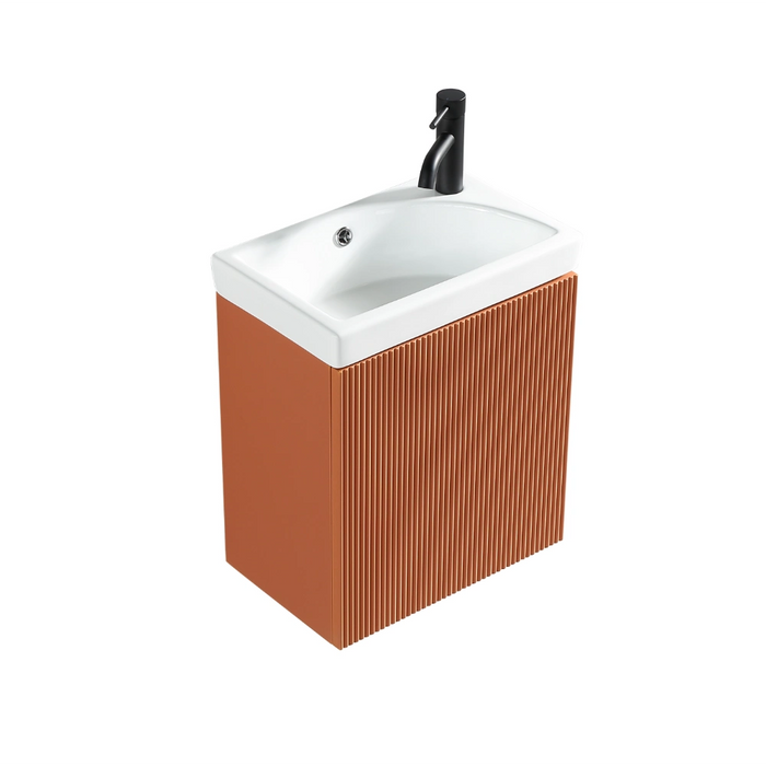Fluted Mini Cloakroom Wall-Hung Vanity Unit with Basin - Bruciata Orange