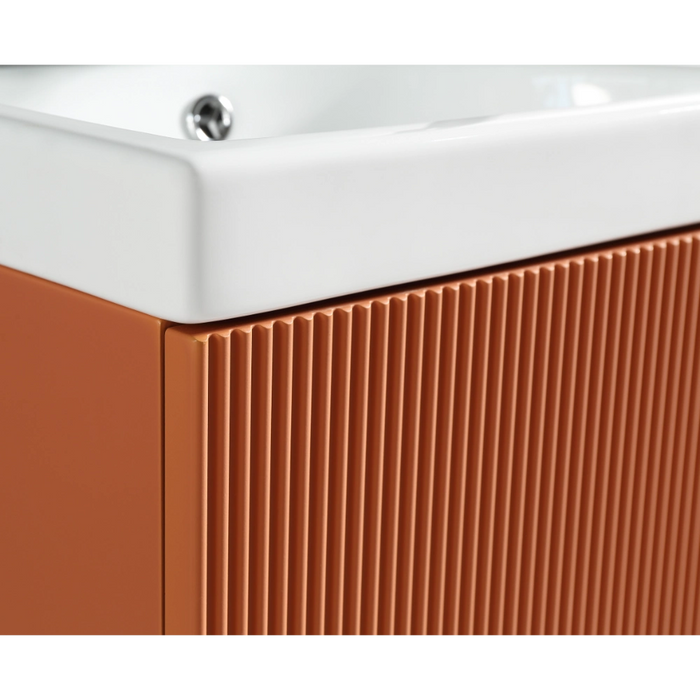 Fluted Mini Cloakroom Wall-Hung Vanity Unit with Basin - Bruciata Orange