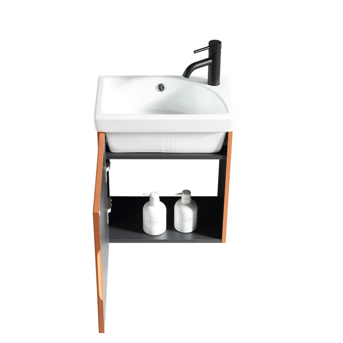 Fluted Mini Cloakroom Wall-Hung Vanity Unit with Basin - Bruciata Orange