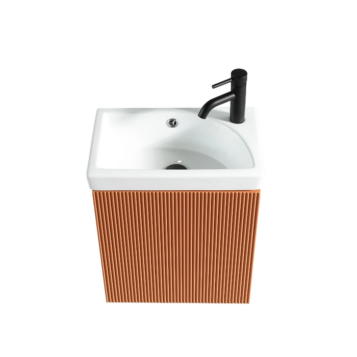 Fluted Mini Cloakroom Wall-Hung Vanity Unit with Basin - Bruciata Orange