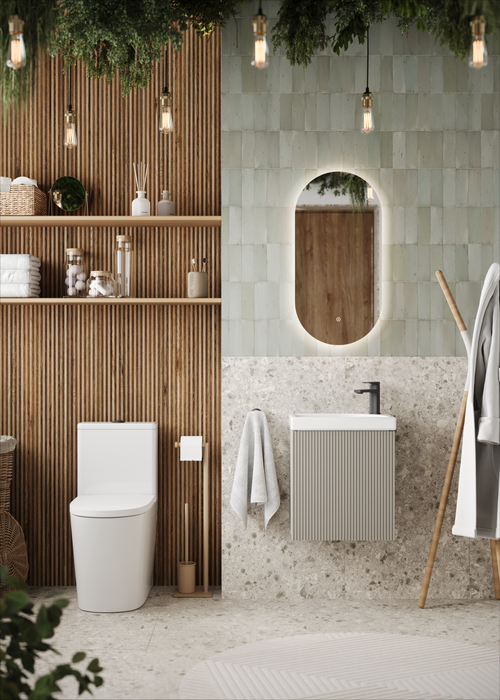 Fluted Mini Cloakroom Wall-Hung Vanity Unit with Basin - Soft Coffee