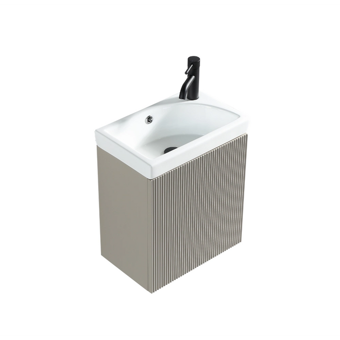Fluted Mini Cloakroom Wall-Hung Vanity Unit with Basin - Soft Coffee