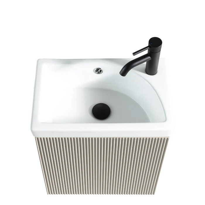 Fluted Mini Cloakroom Wall-Hung Vanity Unit with Basin - Soft Coffee