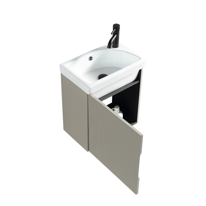 Fluted Mini Cloakroom Wall-Hung Vanity Unit with Basin - Soft Coffee