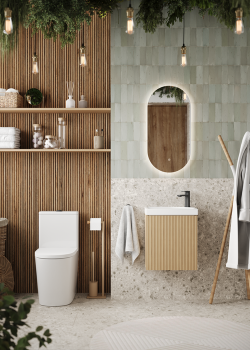Fluted Mini Cloakroom Wall-Hung Vanity Unit with Basin - Country Oak