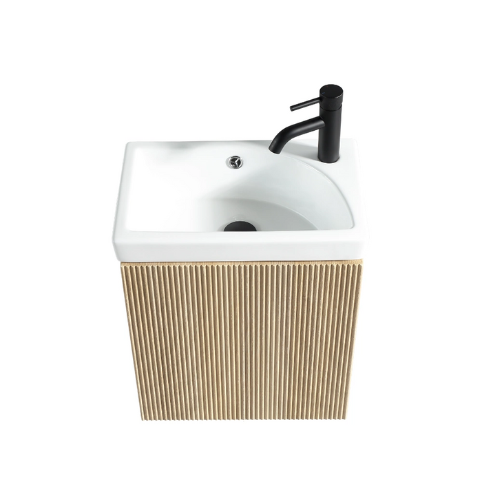 Fluted Mini Cloakroom Wall-Hung Vanity Unit with Basin - Country Oak