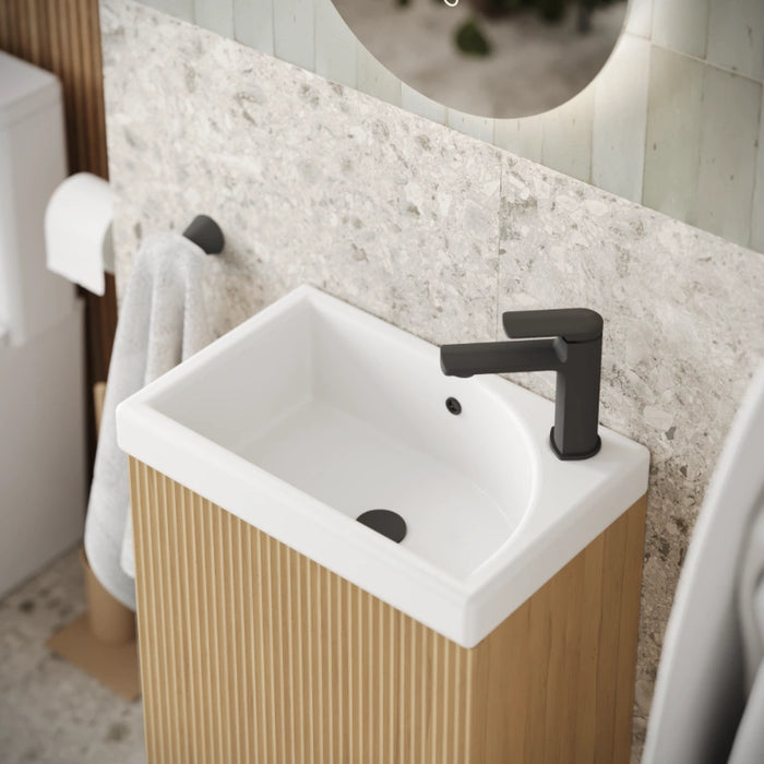 Fluted Mini Cloakroom Wall-Hung Vanity Unit with Basin - Country Oak