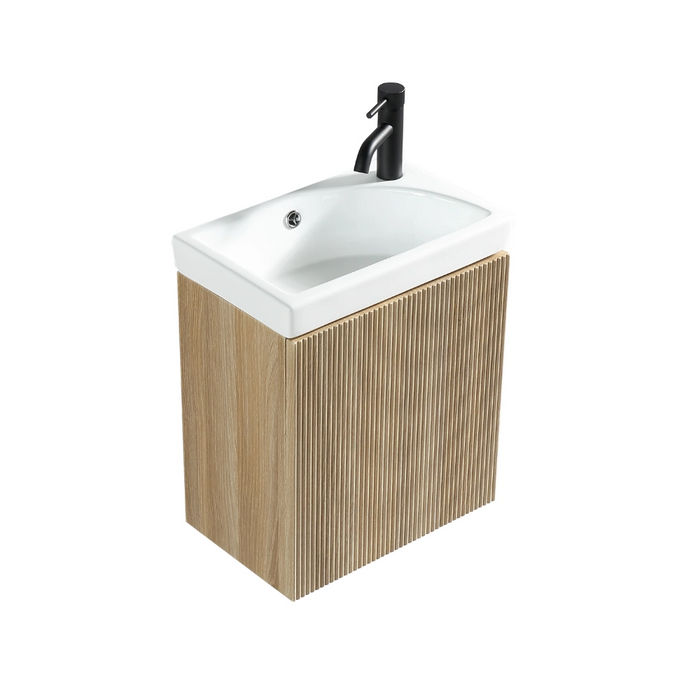 Fluted Mini Cloakroom Wall-Hung Vanity Unit with Basin - Country Oak