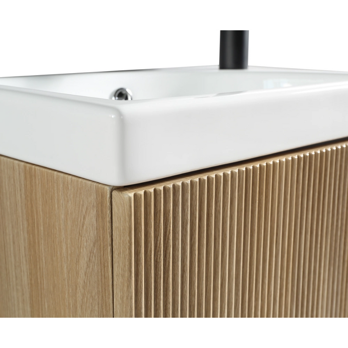 Fluted Mini Cloakroom Wall-Hung Vanity Unit with Basin - Country Oak