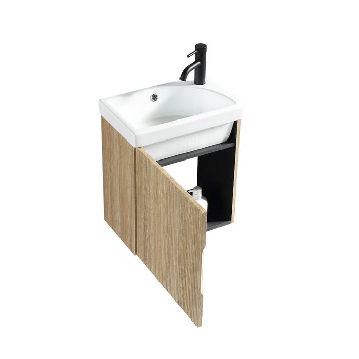 Fluted Mini Cloakroom Wall-Hung Vanity Unit with Basin - Country Oak