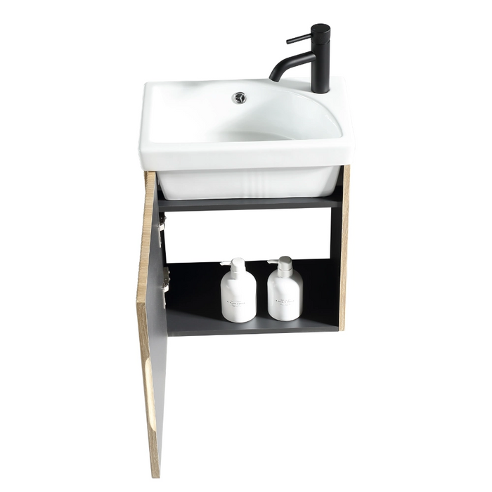 Fluted Mini Cloakroom Wall-Hung Vanity Unit with Basin - Country Oak