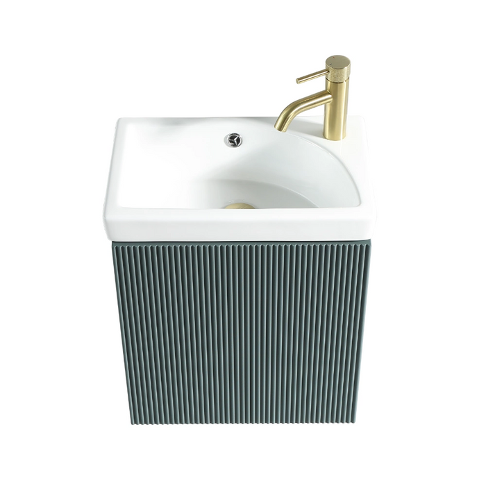 Fluted Mini Cloakroom Wall-Hung Vanity Unit with Basin - Smoked Sage