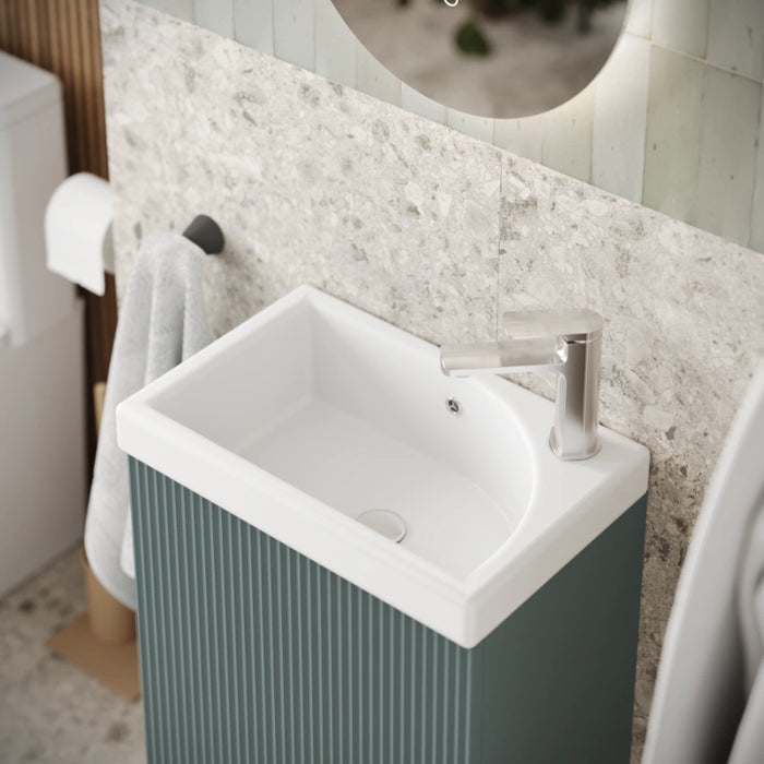 Fluted Mini Cloakroom Wall-Hung Vanity Unit with Basin - Smoked Sage