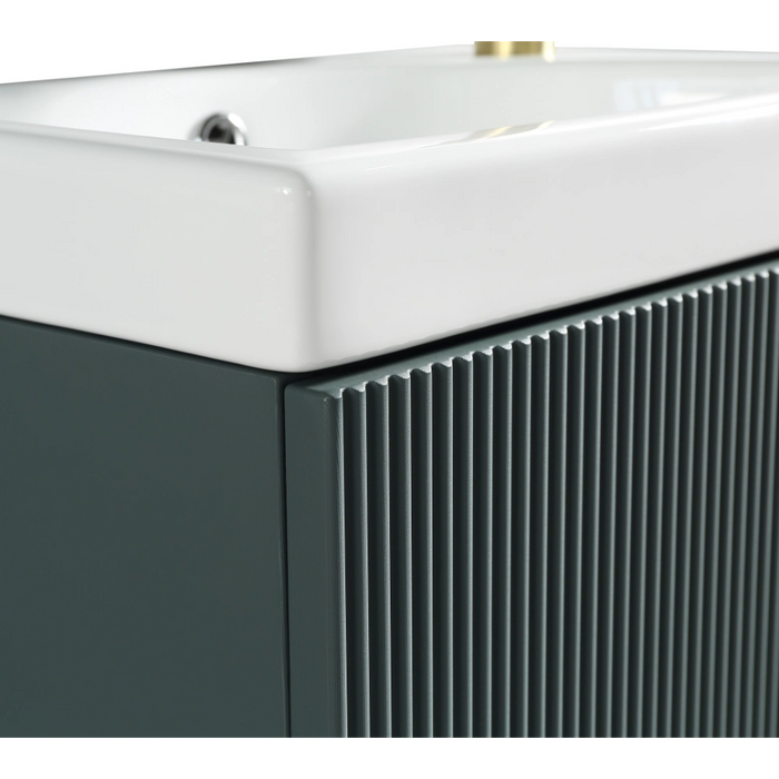 Fluted Mini Cloakroom Wall-Hung Vanity Unit with Basin - Smoked Sage