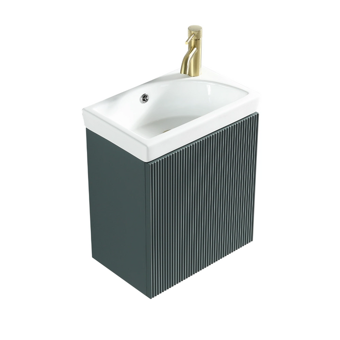 Fluted Mini Cloakroom Wall-Hung Vanity Unit with Basin - Smoked Sage