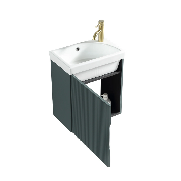 Fluted Mini Cloakroom Wall-Hung Vanity Unit with Basin - Smoked Sage