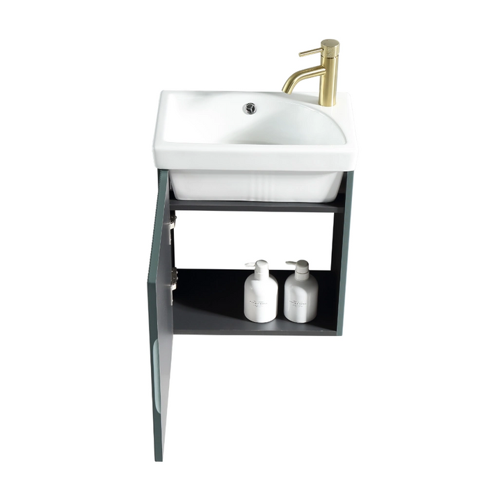 Fluted Mini Cloakroom Wall-Hung Vanity Unit with Basin - Smoked Sage