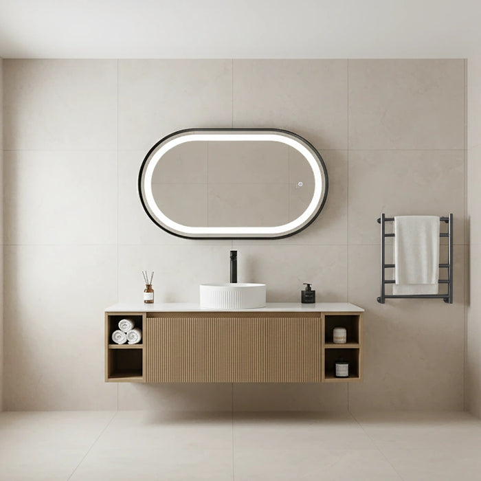 Fluted 1200mm Wall Hung Vanity with 2 Side Storage - Country Oak