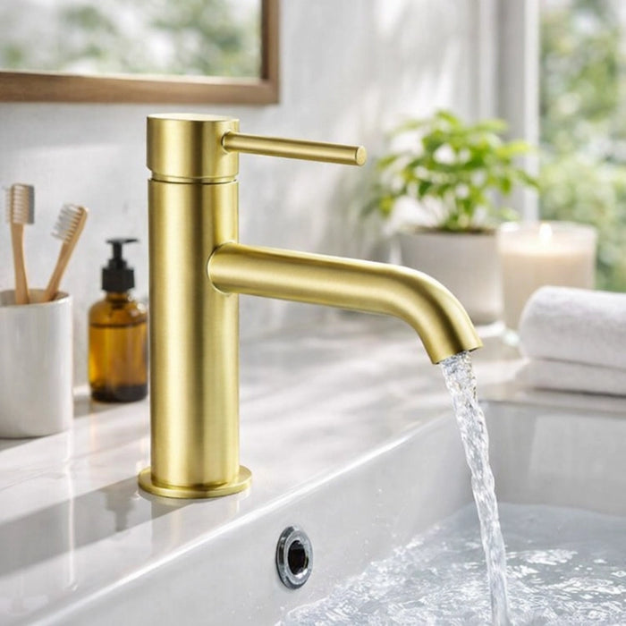 Pisa Round Brushed Brass Basin Tap