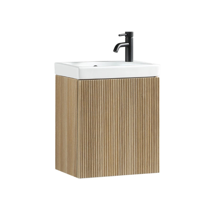 Fluted Mini Cloakroom Wall-Hung Vanity Unit with Basin - Country Oak
