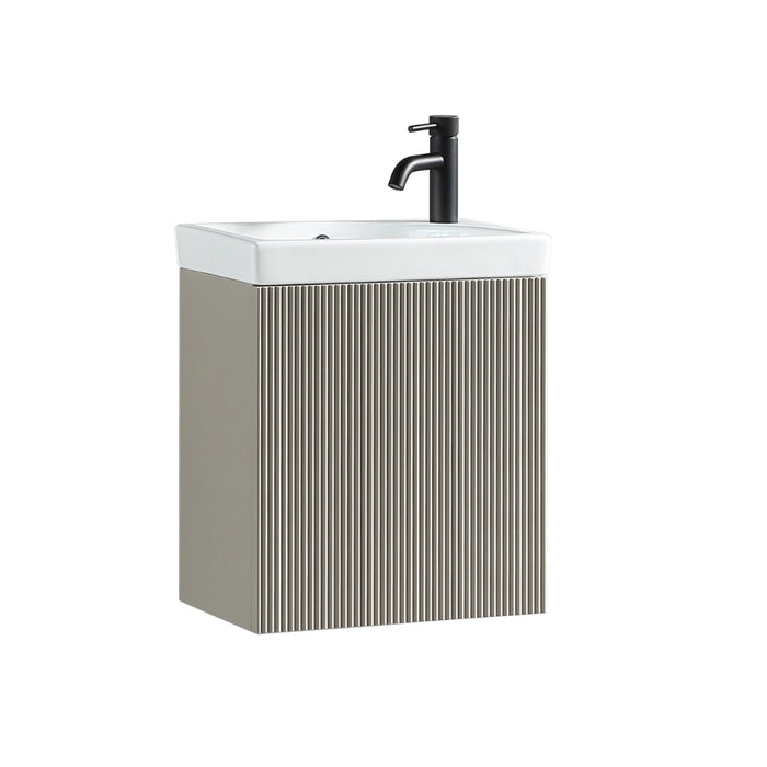Fluted Mini Cloakroom Wall-Hung Vanity Unit with Basin - Soft Coffee