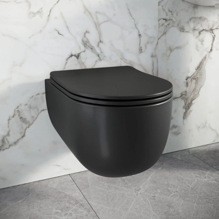 Rimless Wall Hung Black Toilet, Frame & Button Pack