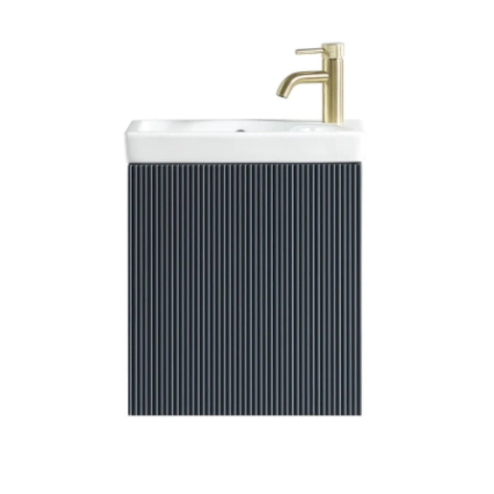 Fluted Mini Cloakroom Wall-Hung Vanity Unit with Basin - Smoked Sage