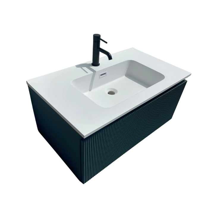 Fluted 800 mm Wall Hung Vanity & Matte Basin - Smoked Sage