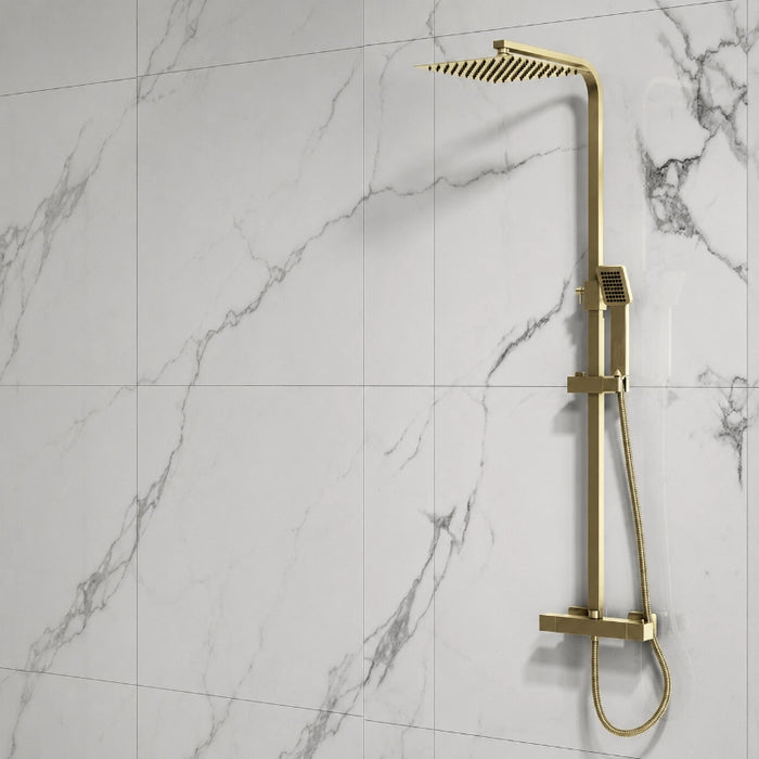 Flow Square Thermostatic T-Bar Drench Shower - Brushed Brass