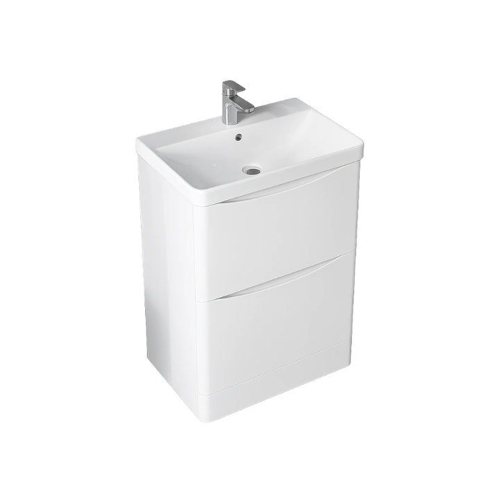 Rimini 600mm 2 Drawer Floor Standing Vanity Unit with Basin - White