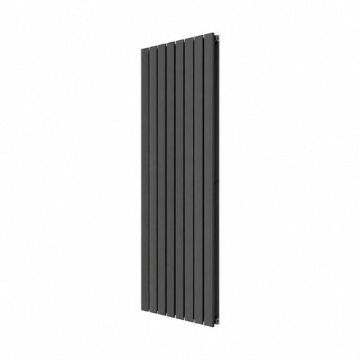 Front view of vertical flat double panel radiator in anthracite dark gray.