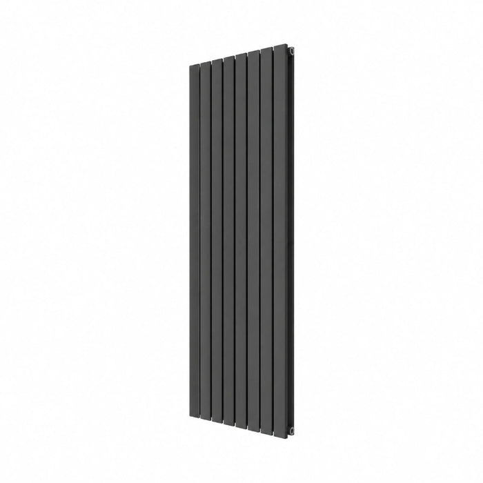 Front view of vertical flat double panel radiator in anthracite dark gray.