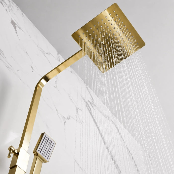 Flow Square Thermostatic T-Bar Drench Shower Set - Brushed Brass