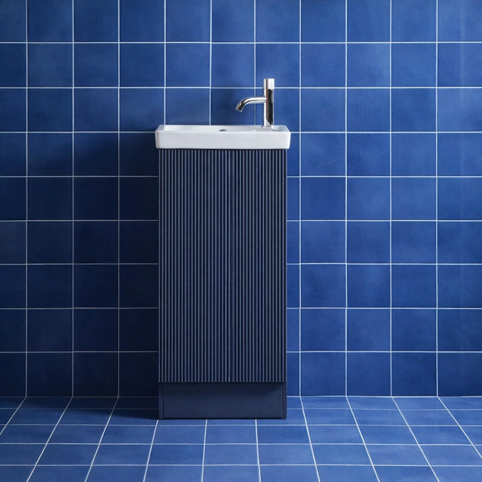 Mini Fluted Cloakroom Vanity Unit with Ceramic Basin - Midnight Shadow