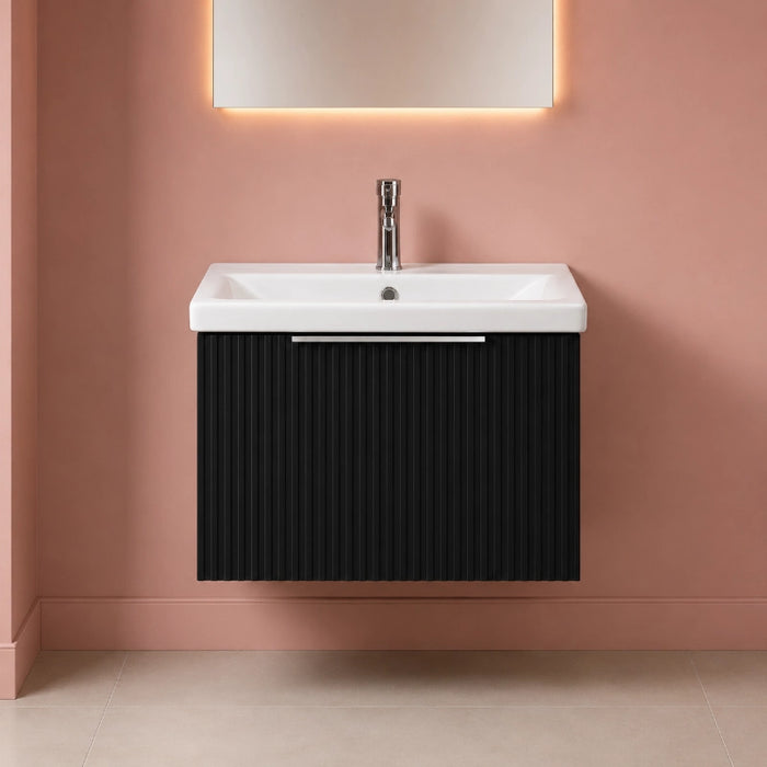 Murano 600mm Fluted Wall Hung Vanity Unit with Basin - Black