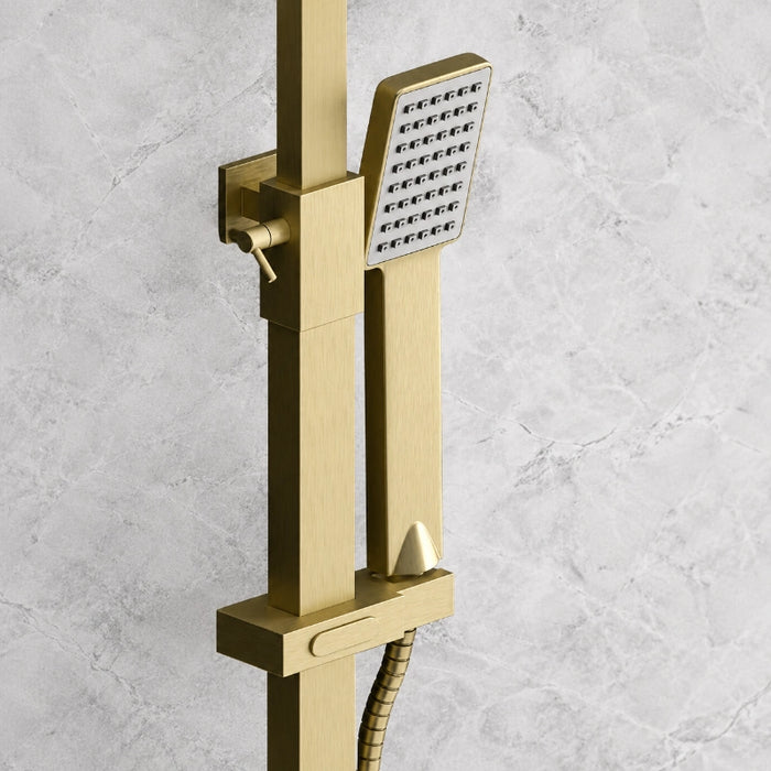 Flow Square Thermostatic T-Bar Drench Shower Set - Brushed Brass