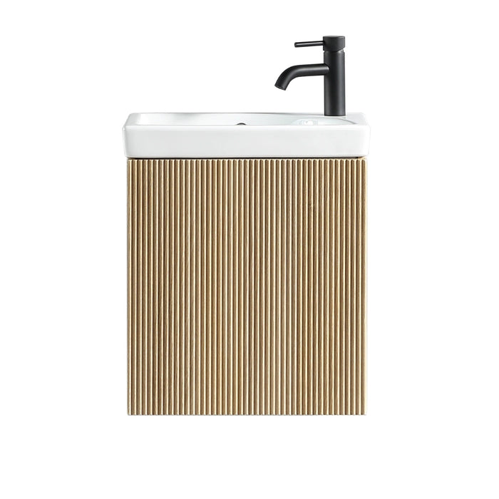 Fluted Mini Cloakroom Wall-Hung Vanity Unit with Basin - Country Oak