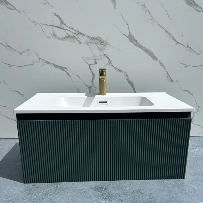 Fluted 800 mm Wall Hung Vanity & Matte Basin - Smoked Sage