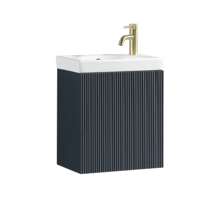 Fluted Mini Cloakroom Wall-Hung Vanity Unit with Basin - Smoked Sage