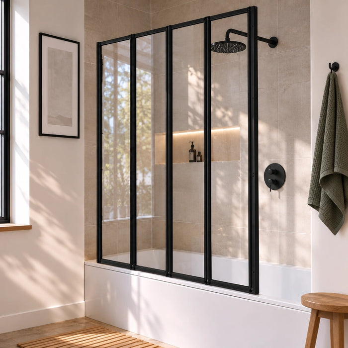 4 Panel Folding Bath Screen Black 1400mm