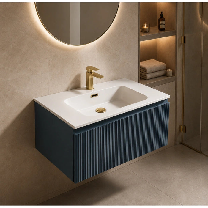 Fluted 800 mm Wall Hung Vanity & Matte Basin - Smoked Sage