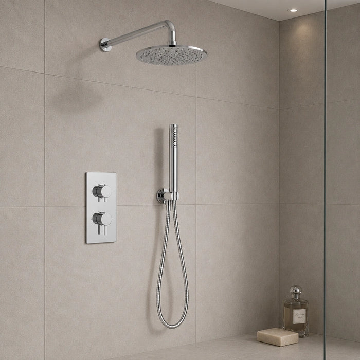 Concealed Chrome Thermostatic Shower Valve Set with Outlet, Hose & Head