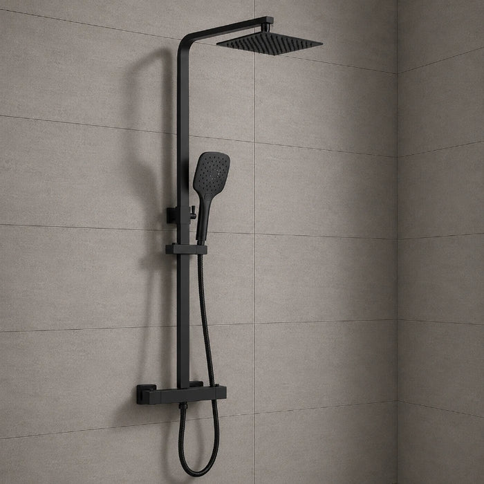 Premium Square Thermostatic T-Bar Shower & Rail Set - Black