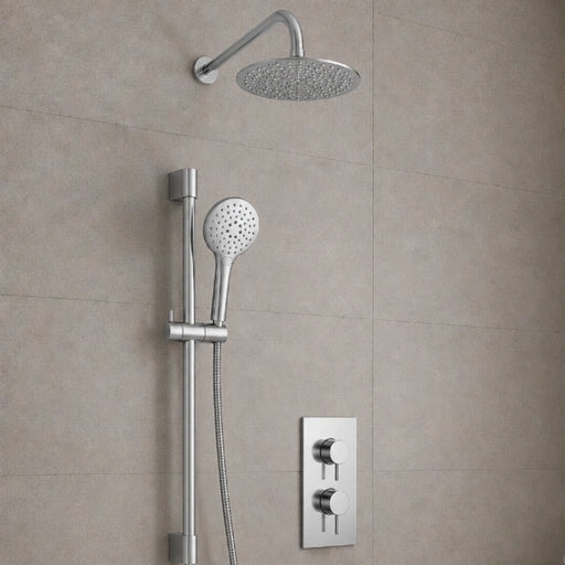 Chrome concealed thermostatic shower valve set with rain head, handheld, hose and rail