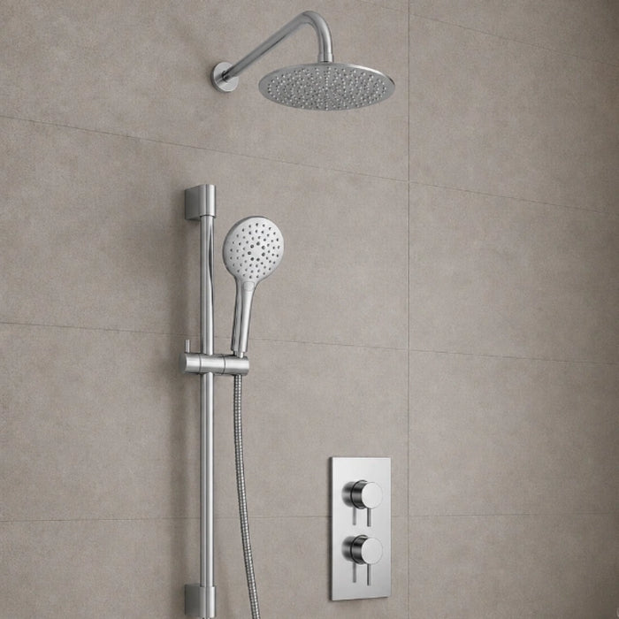 Chrome concealed thermostatic shower valve set with rain head, handheld, hose and rail