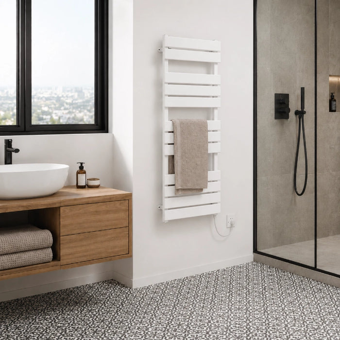 Palma Flat Heated Towel Rail 500 x 1200mm - White